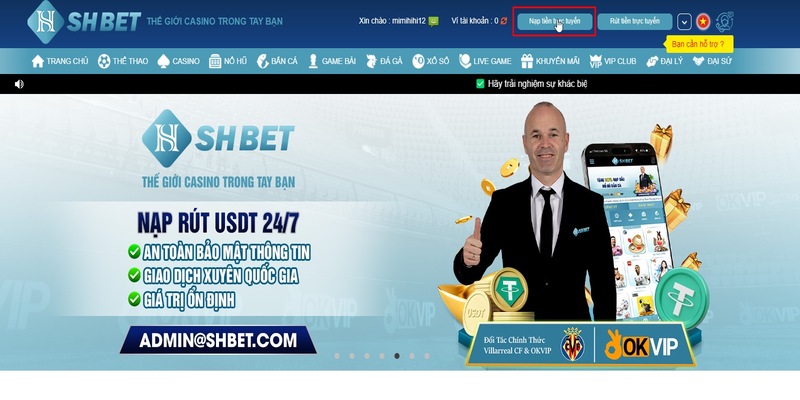 Click chọn nút bên phải để nạp tiền SHBET